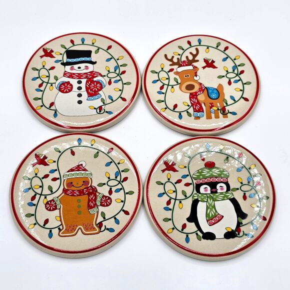 Adorable Temptations Holiday Coasters Snowman-Reindeer-Penguin-Gingerbread Man - Picture 1 of 6